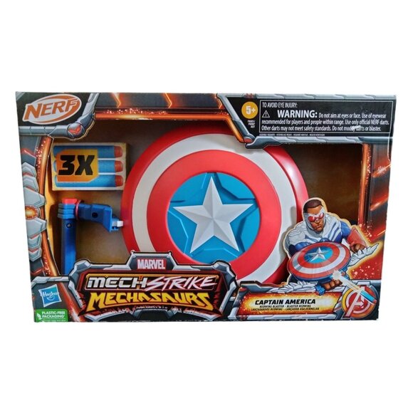 Marvel Mech Strike Mechasaur Captain America Nerf Blaster Shield Darts Wings Set - Picture 2 of 12